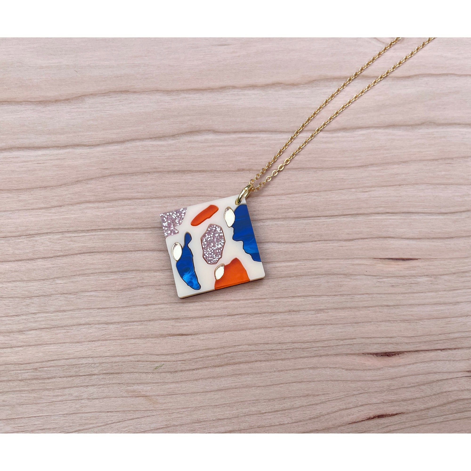 SAMPLE Terrazzo Tile Pendant Necklace in Peach Laser pic