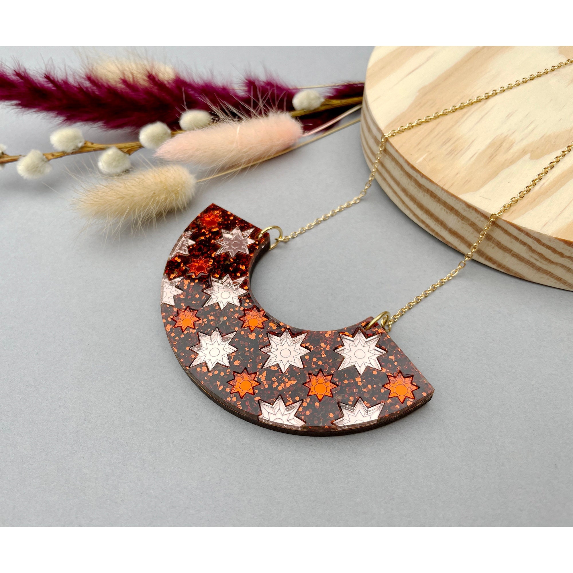 starry Sky Bib Necklace in Copper | Laser Cut Celestial Acrylic