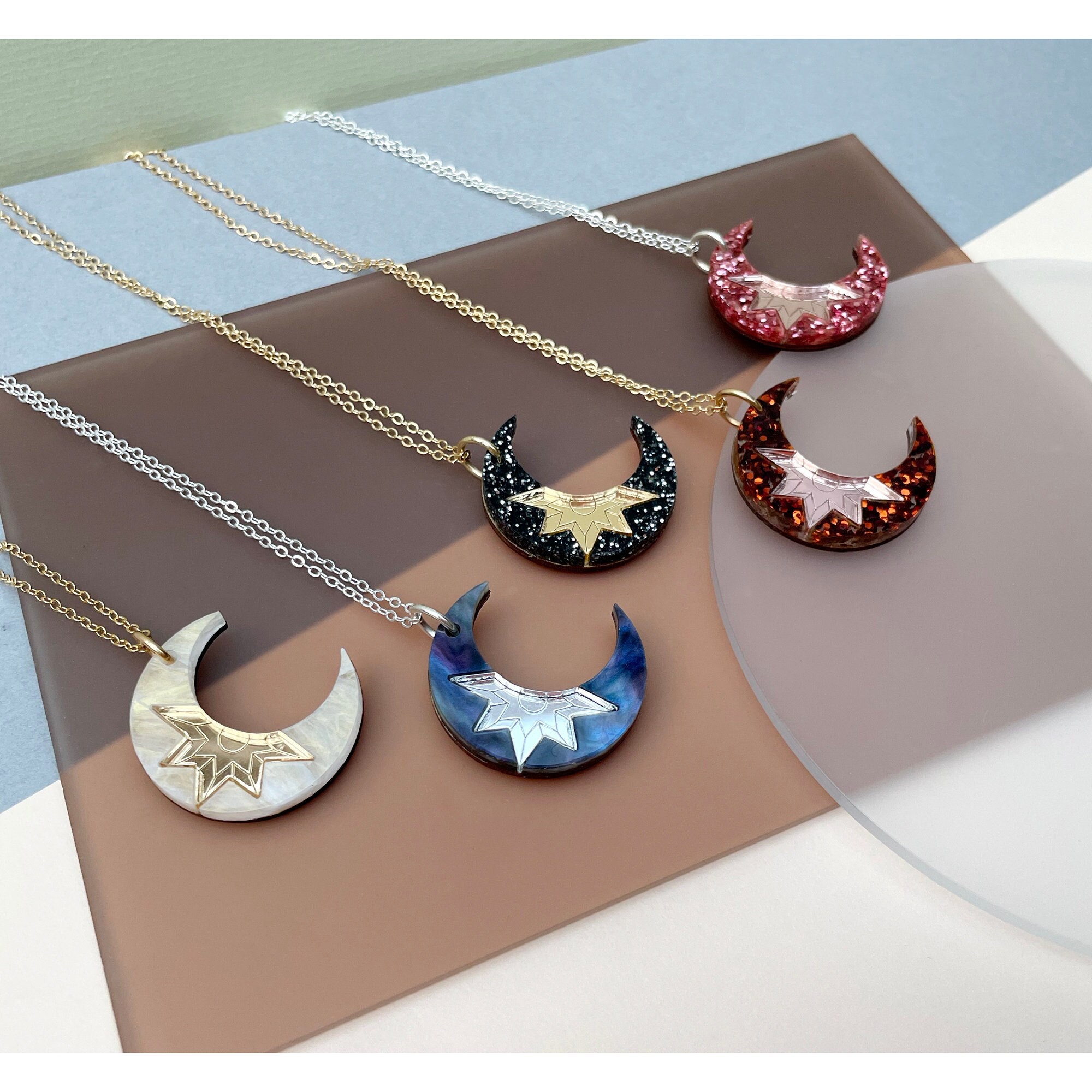 Crescent Moon Mini Pendant | Laser Cut Acrylic Celestial Necklace