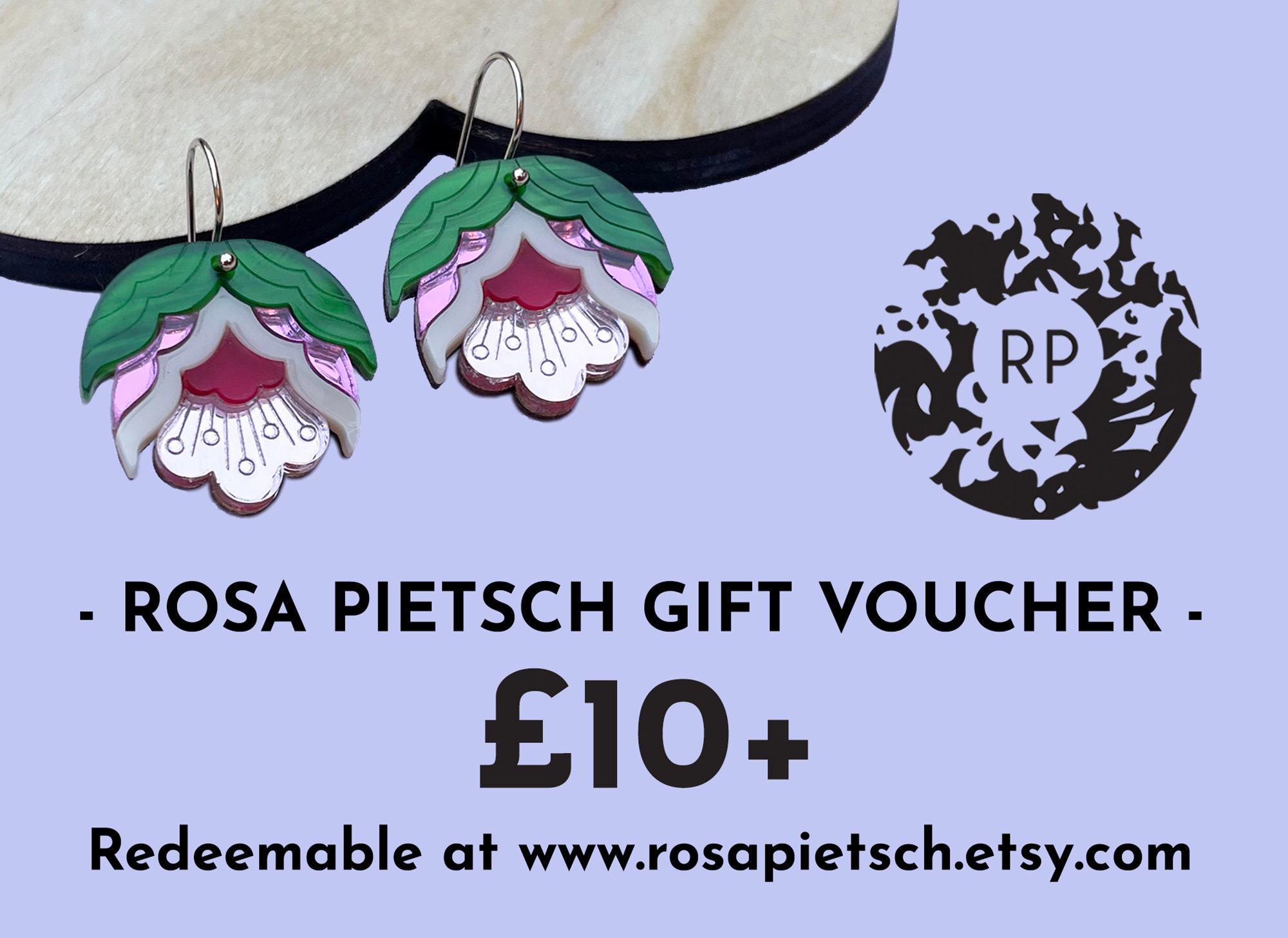 Jewellery Gift Voucher - Print At Home From 10 Gbp Acrylic Handmade Necklace Earrings Brooch Token Card