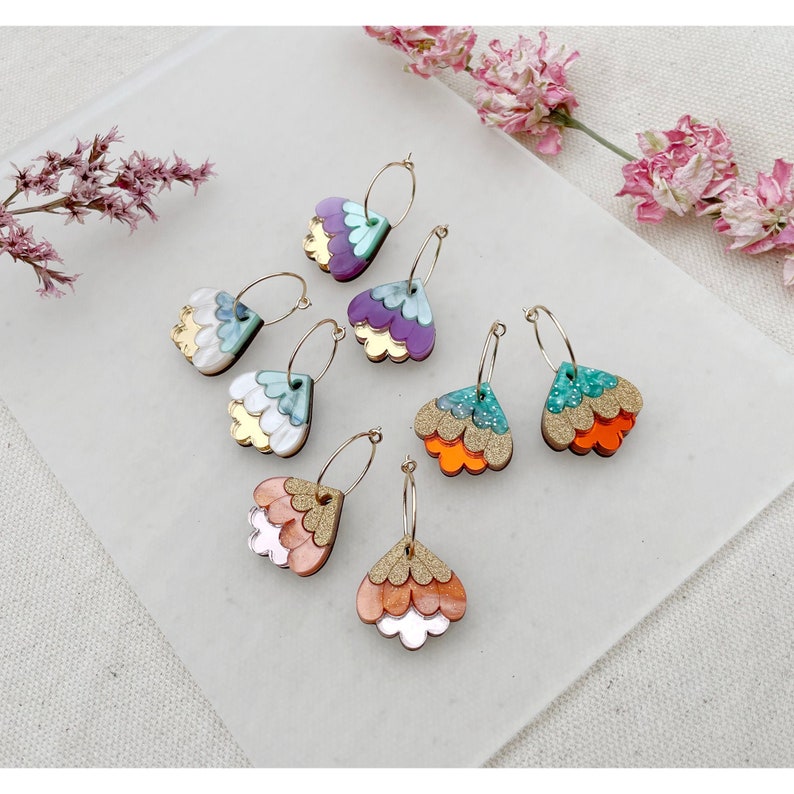 Crocus Mini Hoop Earrings Retro Flower Hoops Laser Cut Floral Jewellery image 1