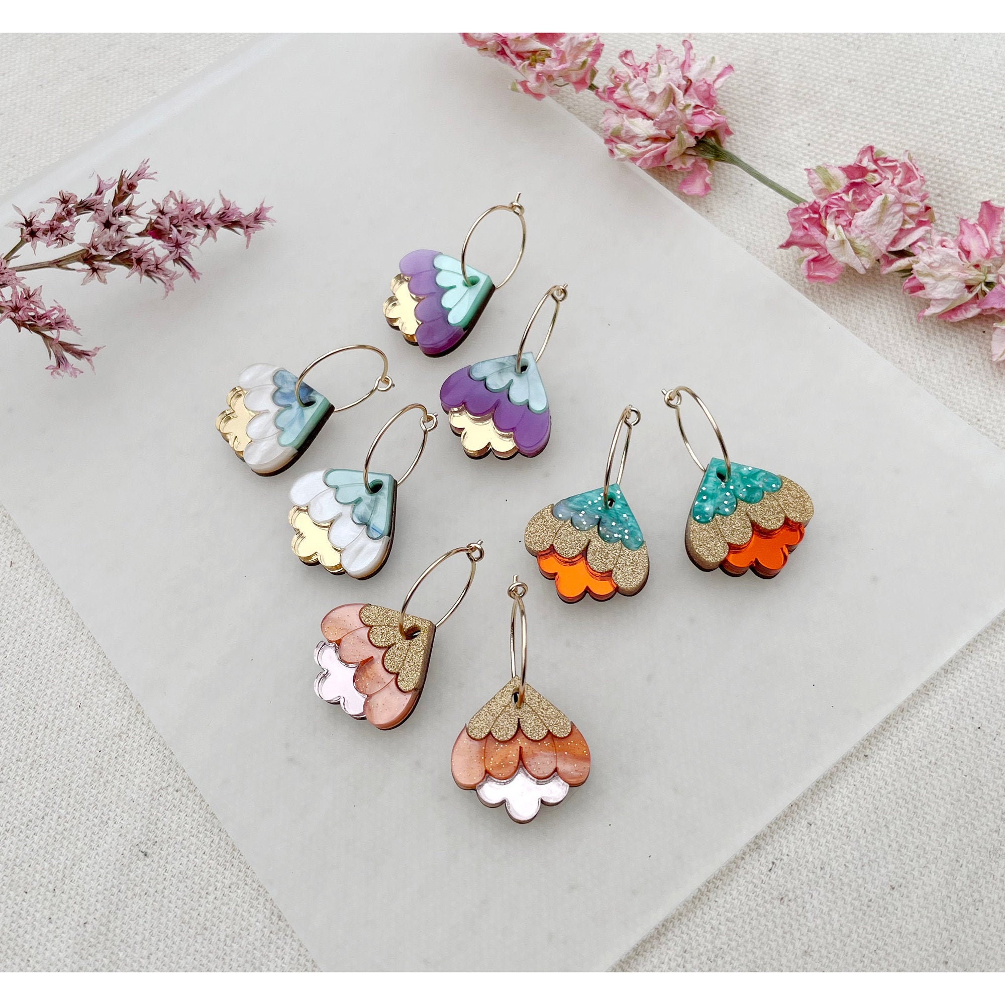 Crocus Mini Hoop Earrings | Retro Flower Hoops Laser Cut Floral Jewellery