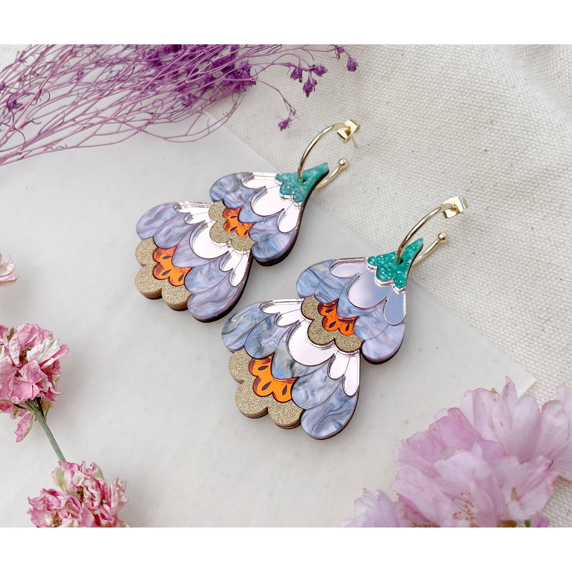 Crocus Statement Hoops in Sunset | Retro Flower Hoop Earrings Laser Cut Floral Jewellery