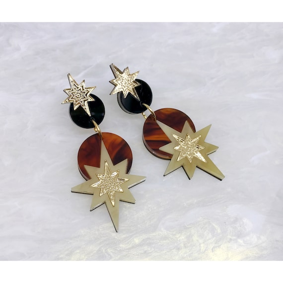 Star Deco Drop Earrings Tortoiseshell Laser Cut Star Etsy