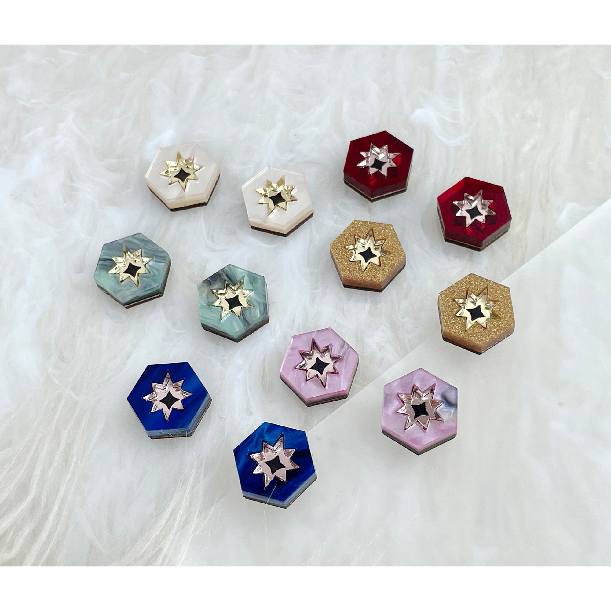 Mini Star Hexagon Stud Earrings | Celestial Jewellery Art Deco Laser Cut