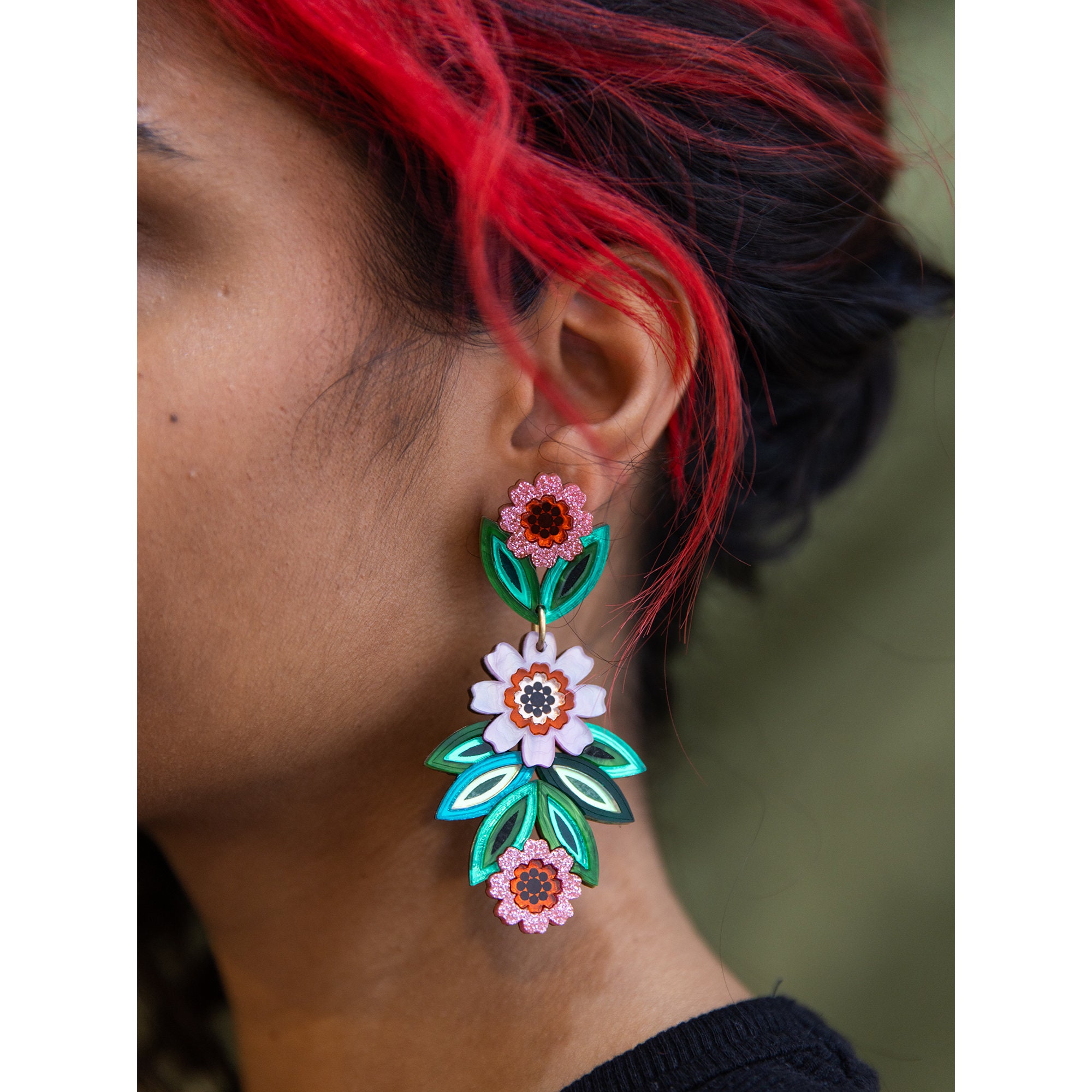 ピアス Numbering Flower Earrings #8272 SA5B0001 PRE-ORDER: Agnes Floral Statement Stud Drop Earrings in