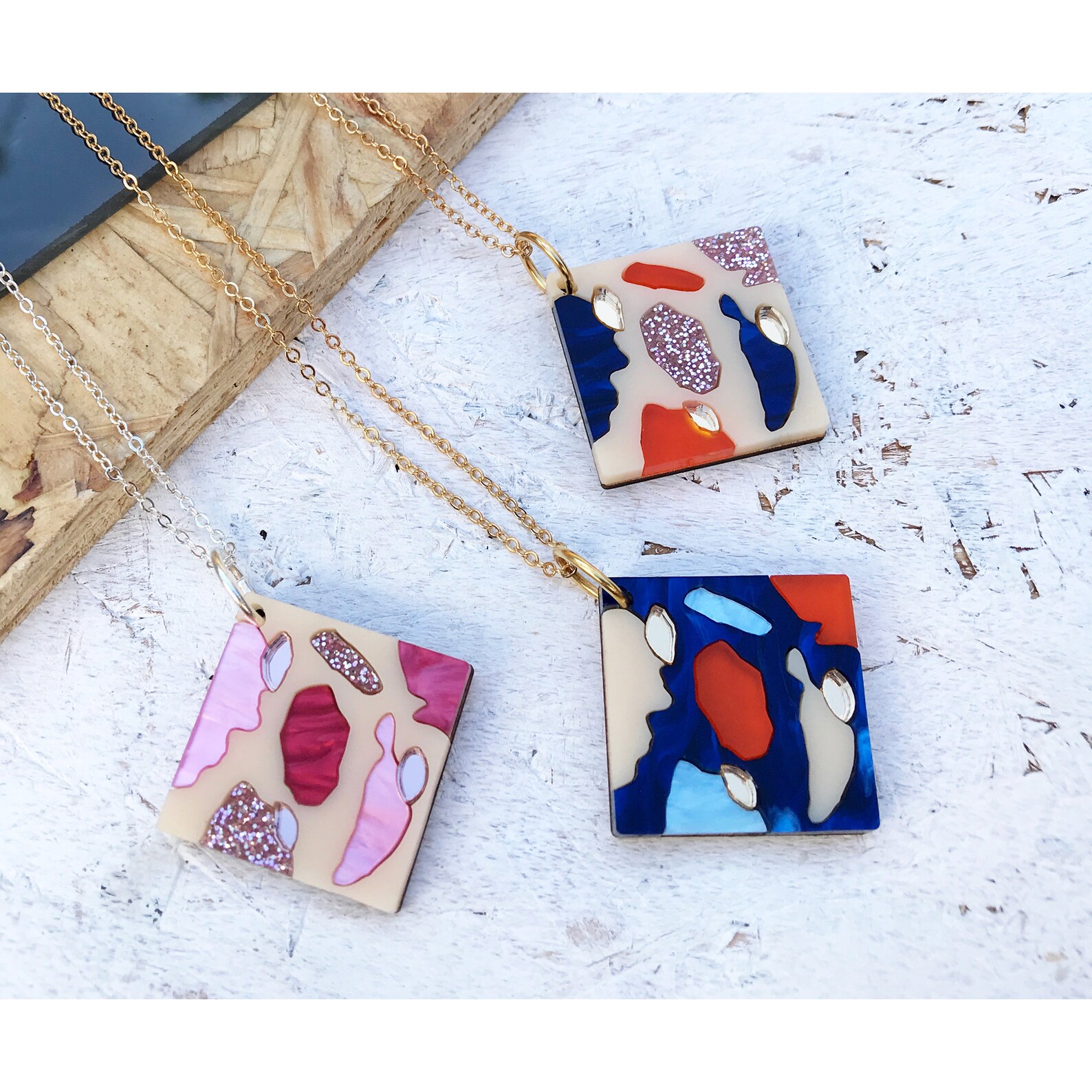 Terrazzo Tile Pendant Necklace Laser Cut Acrylic Jewellery Etsy