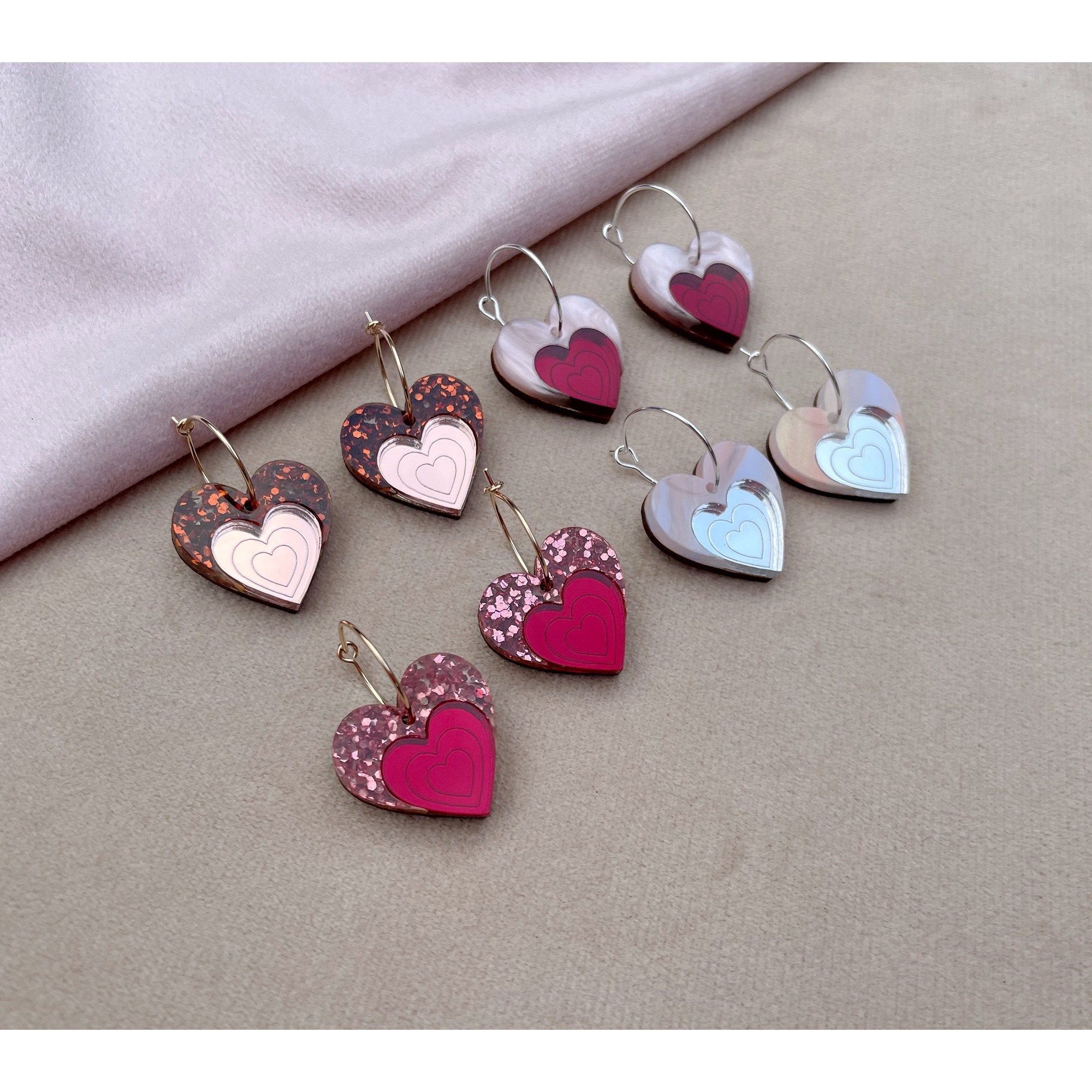 Valentine’s 2023 Mini Heart Hoop Earrings in Glitter Or Pastel | Valentines Hoops Laser Cut Floral Jewellery