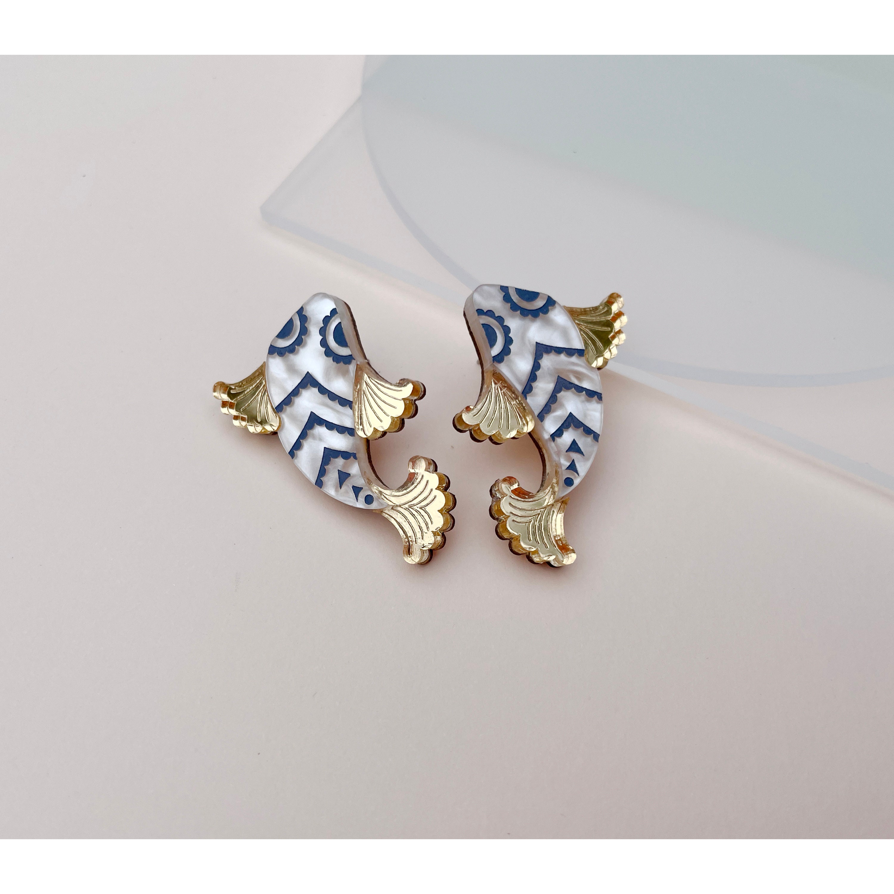 Koi Fish Stud Earrings Laser Cut Fish Stud Earrings Etsy