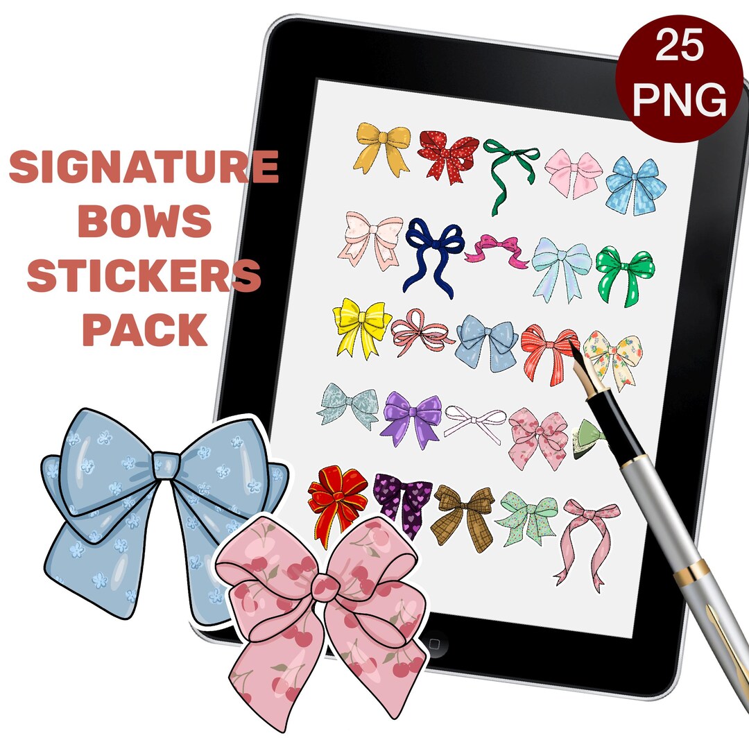 Paper Bow Sticker Bows Sticker Pack - Digital Download Cute Bows Collection for Planners ...