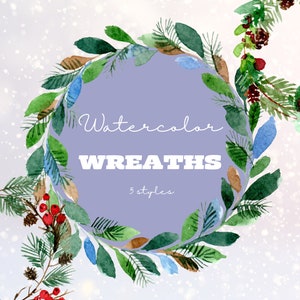 Christmas wreath clipart - Watercolor clipart - Winter elements of graphic images - Christmas drawings - 5 styles of wreath