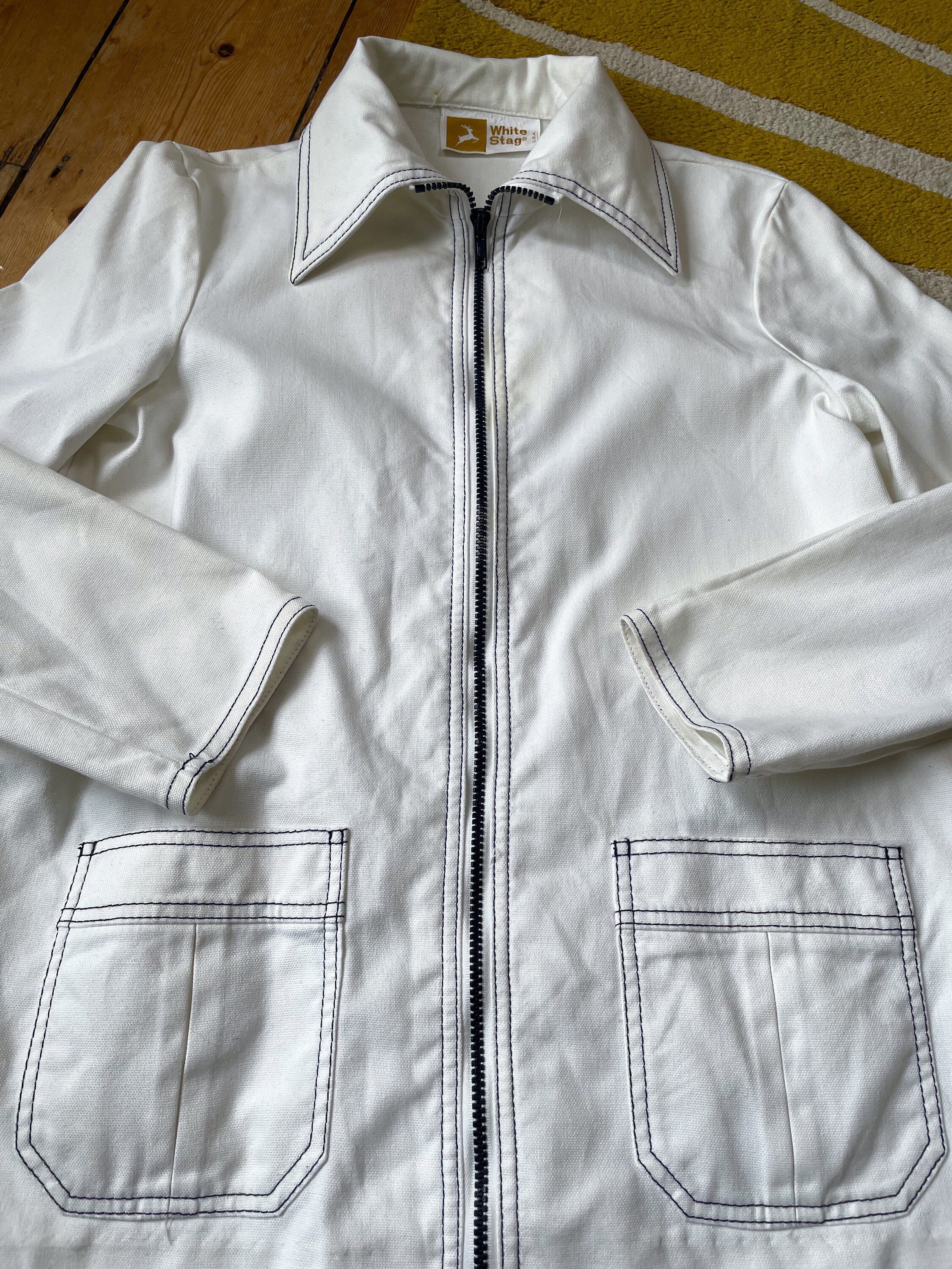 Vintage 1970s 'white Stag' White Cotton Zip up Jacket - UK Vintage 1970s 'white Stag' White Cotton Zip up Jacket - UK