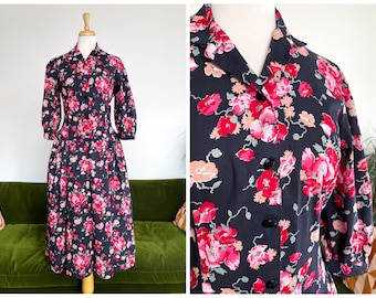 Robe en coton taille basse à fleurs et manches bouffantes Laura Ashley - Royaume-Uni 14-16