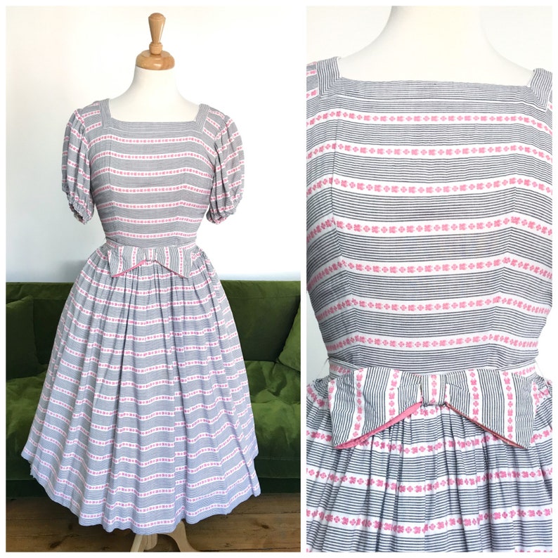 Vintage 1950s 'rhona Roy' Striped Bow Dress UK 6-8 - Etsy