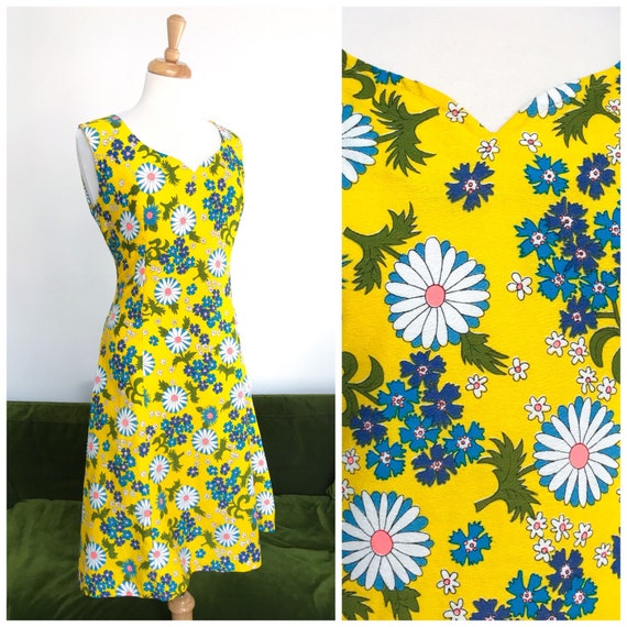 Vintage 1960s daisy print cotton dress - UK 12-14