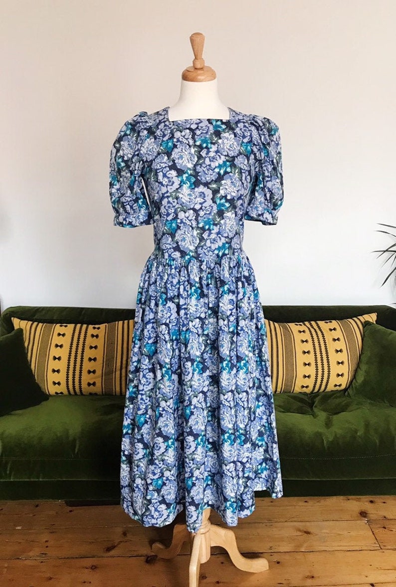 Laura Ashley blue floral dress small | Etsy