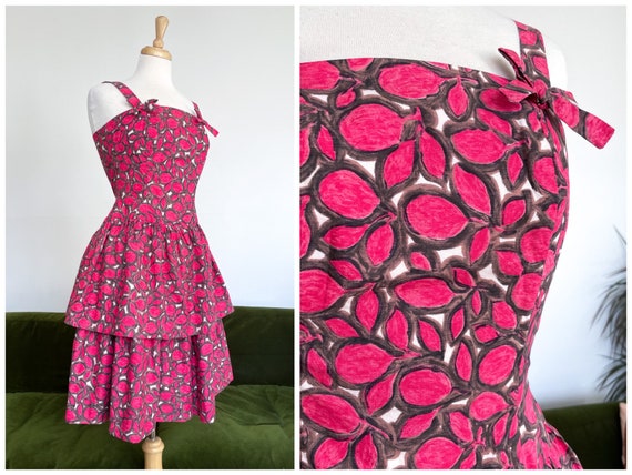 Vintage 1960s 'Wendy' tiered cerise abstract flor… - image 1