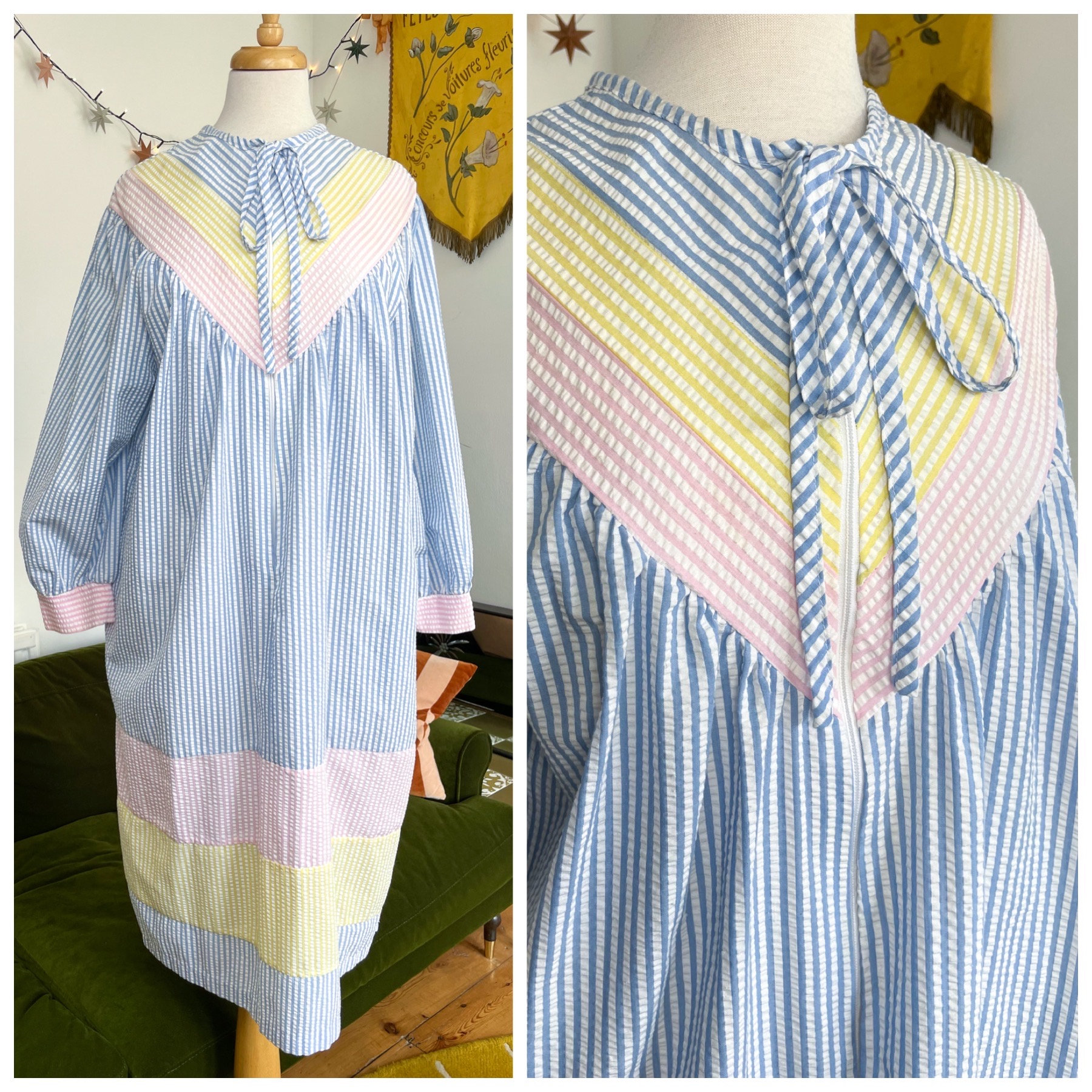 Vintage 'saybury' Seersucker Pastel Striped House Dress Robe - Large - Etsy