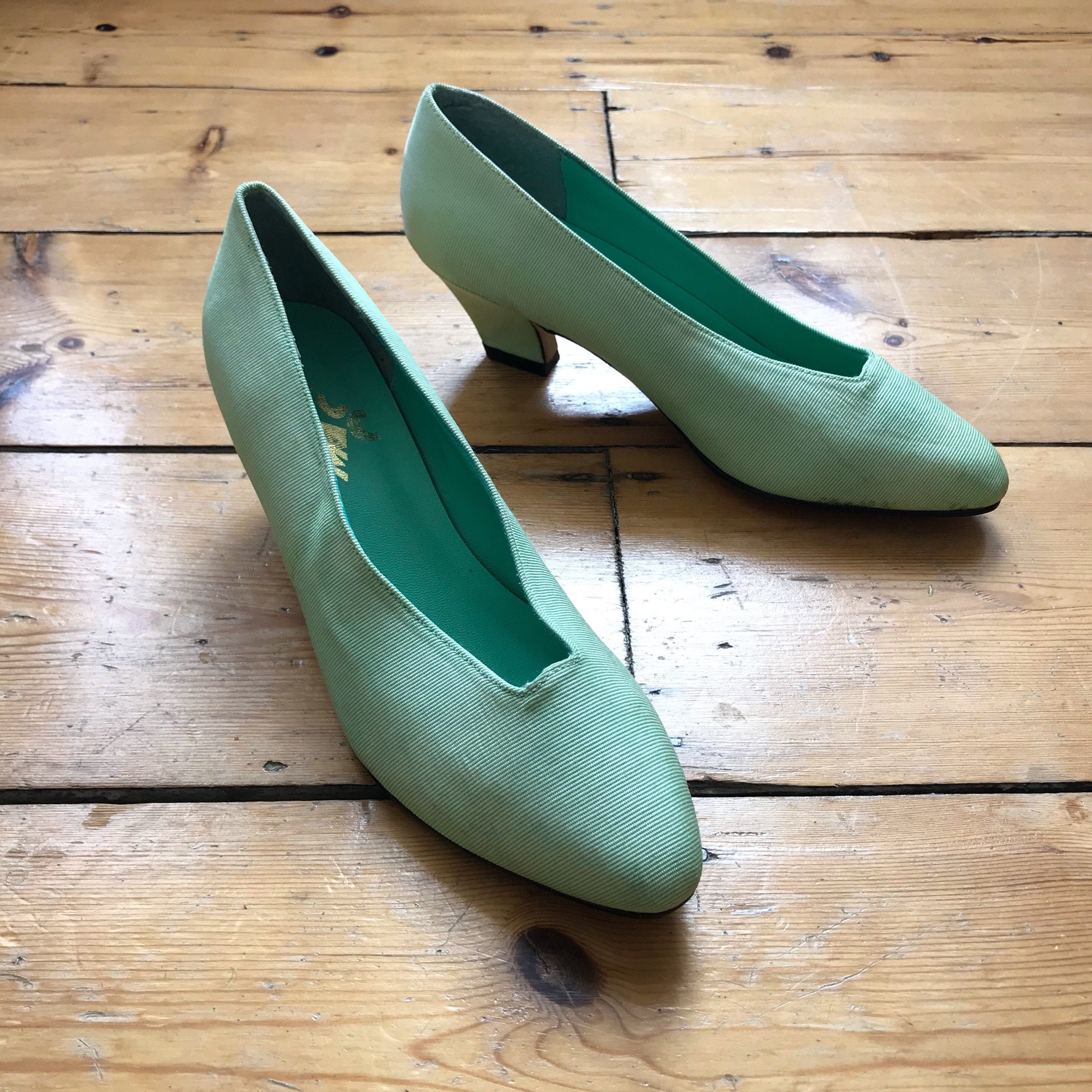 Vintage seafoam green grosgrain small heel shoes UK 5 EU | Etsy