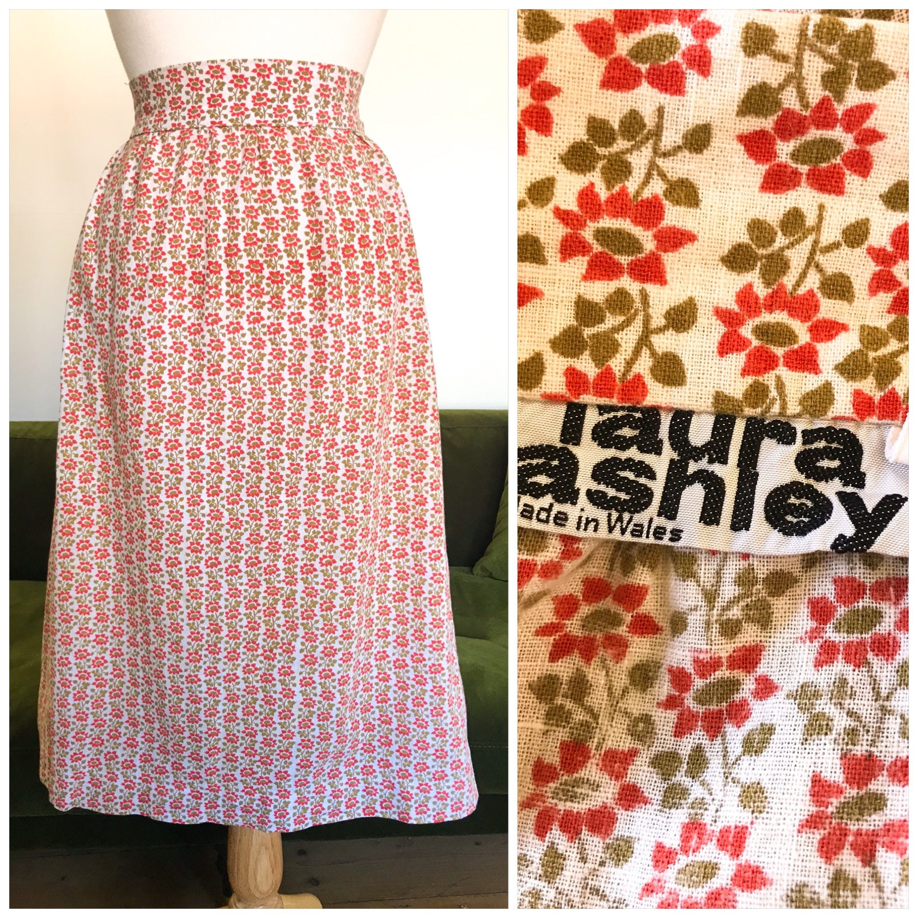 Image of Laura Ashley Rare S Floral Print A-Line Skirt