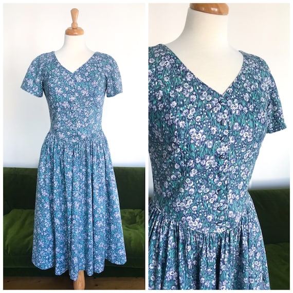 Laura Ashley blue and green floral dress
