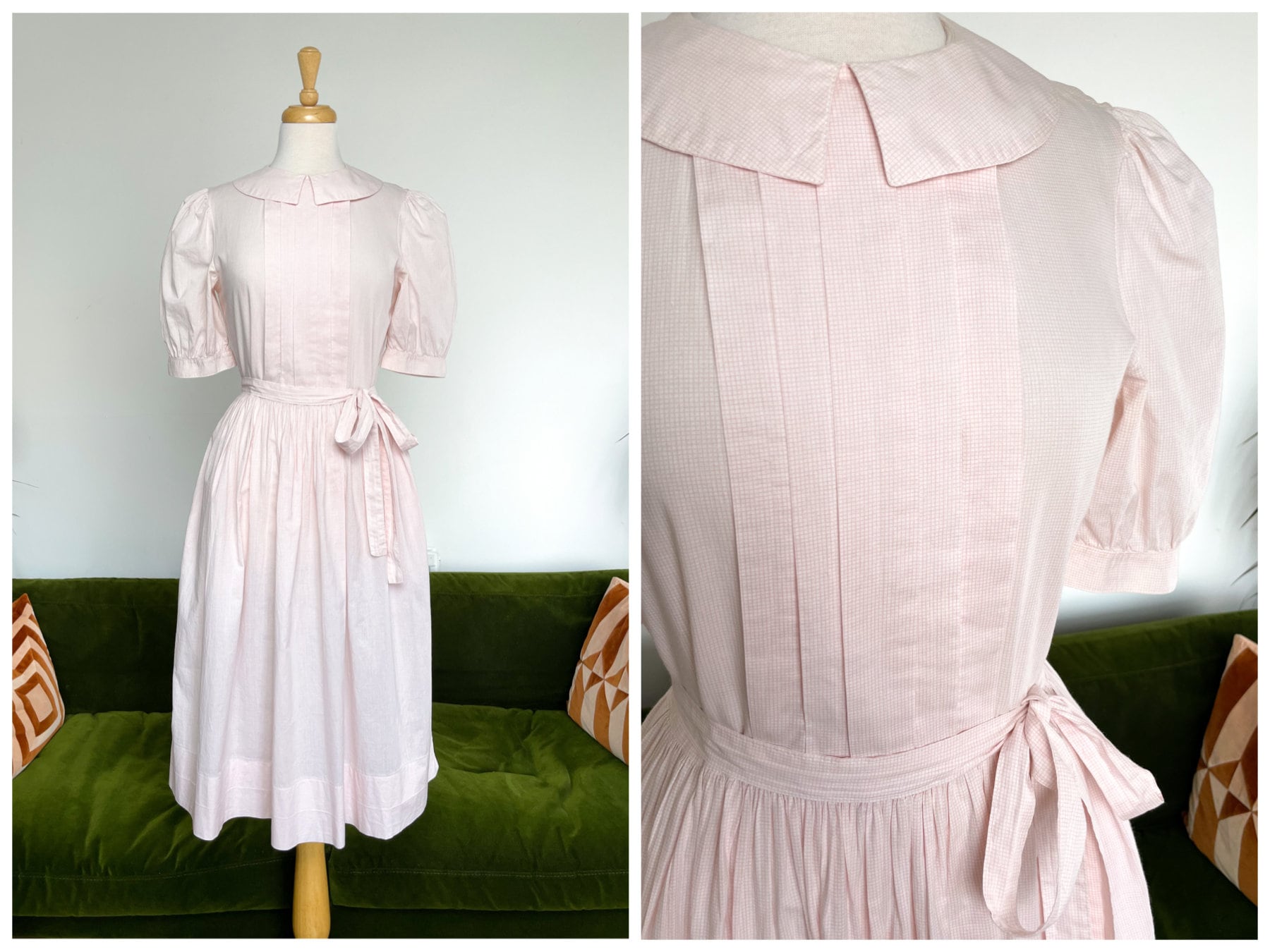 Vintage RARE Laura Ashley Pale Pink Fine Check Cotton Dress With Belt UK 10 Etsy