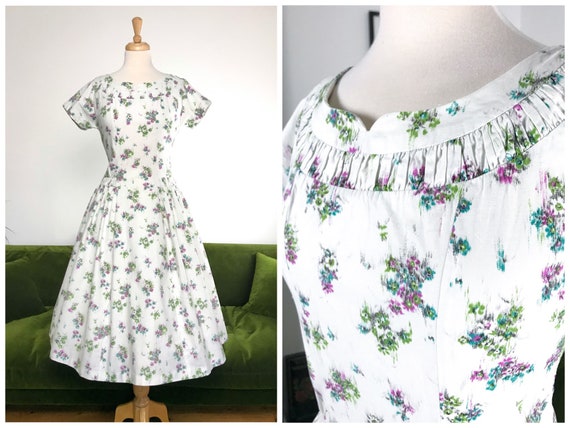 Vintage white cotton 1950s dress - UK 12