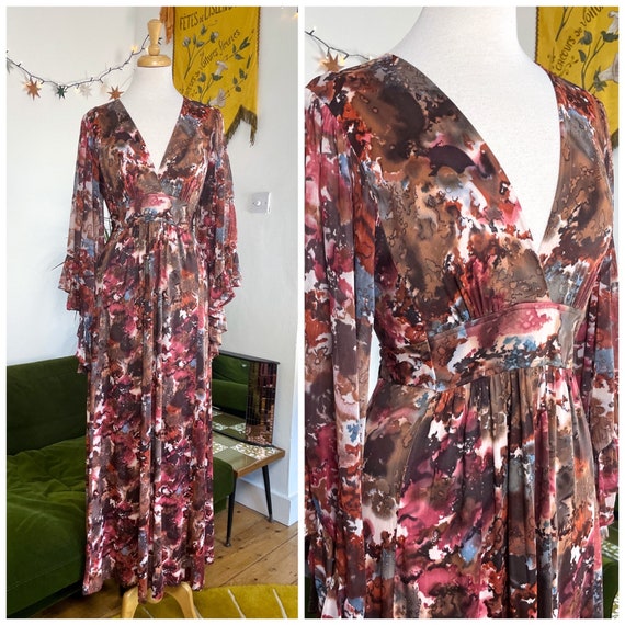 blue and brown marble dress Pink and Blue Marble Maxi Dress with Criss Cross Back main image 1