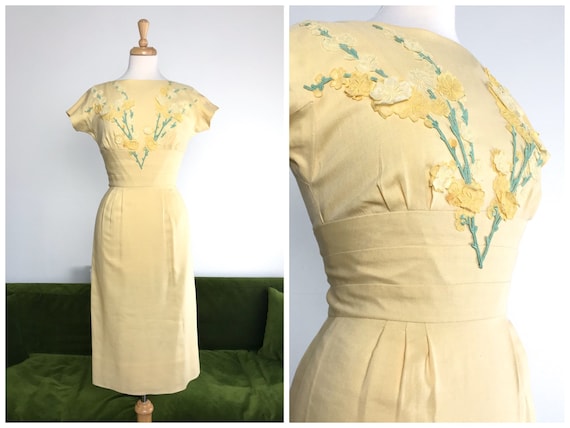 Vintage 1950s 'Pat Premo' lemon yellow linen with