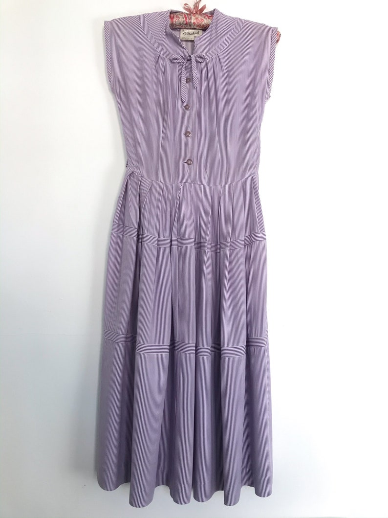 Vintage 1950s /'St Michael/' lilac stripe dress UK 6-8