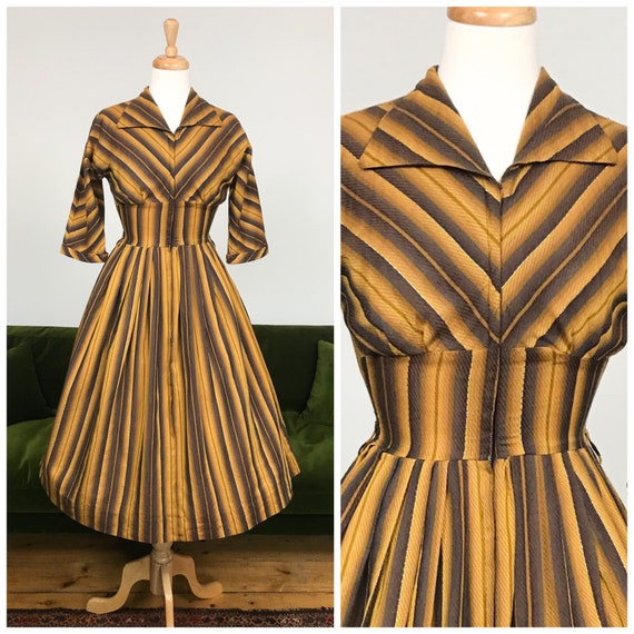 Vintage 1950s zip front chevron dress - UK 10