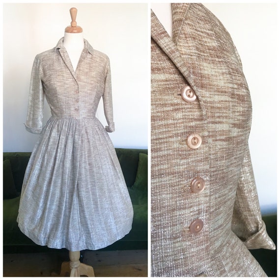 Vintage 1950s gold lurex dress - UK 10