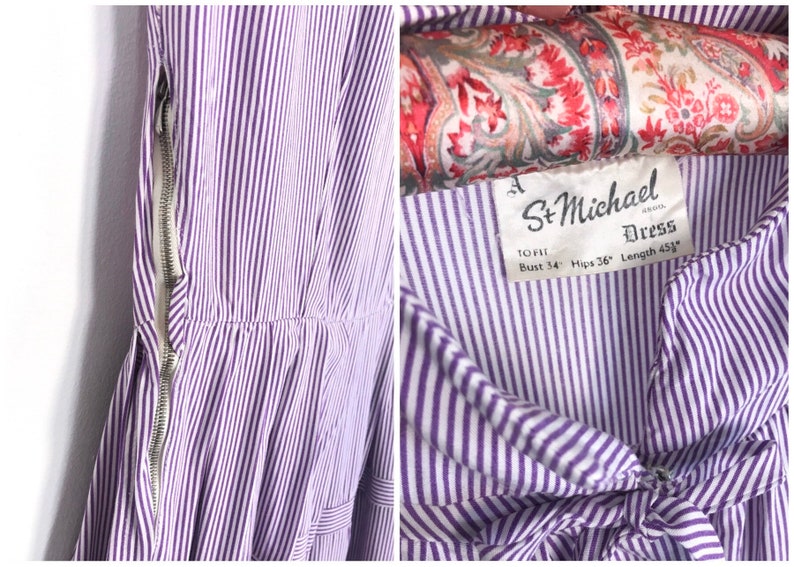 Vintage 1950s /'St Michael/' lilac stripe dress UK 6-8