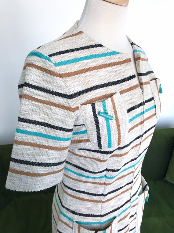 Vintage 1960s 70s striped knit zip front toggle p… - image 6