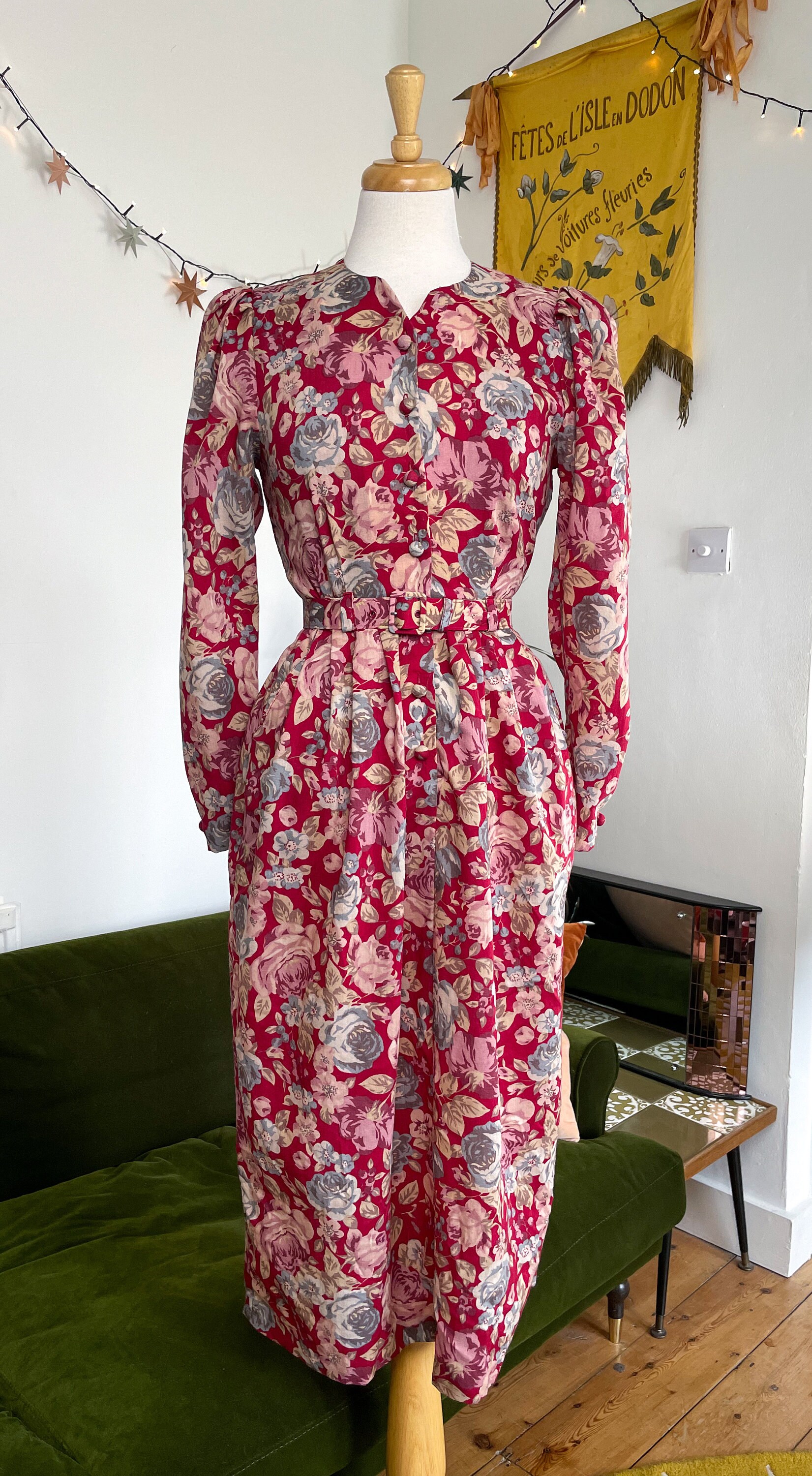 Vintage Laura Ashley Fitted Wool Floral Print Dress - UK 8-10