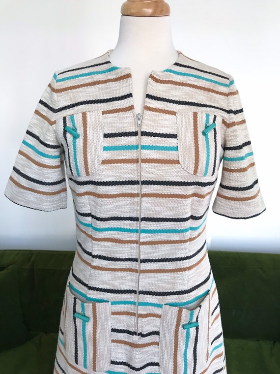 Vintage 1960s 70s striped knit zip front toggle p… - image 4