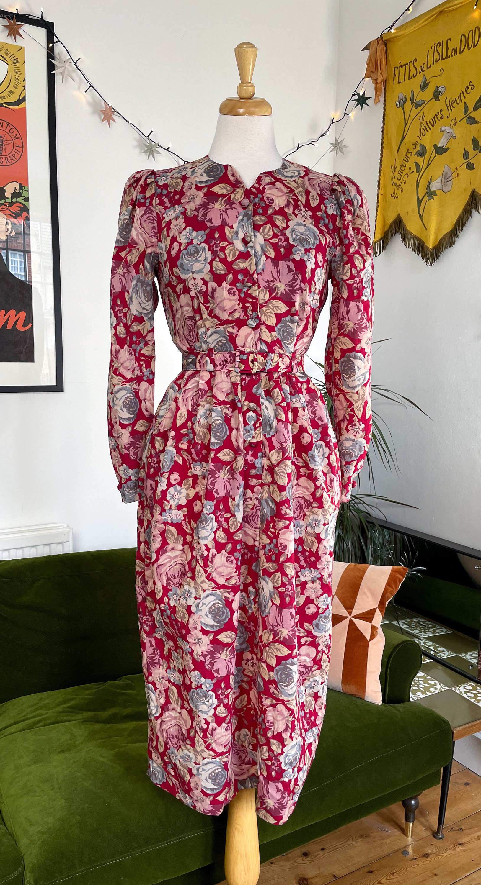Vintage Laura Ashley Fitted Wool Floral Print Dress - UK 8-10