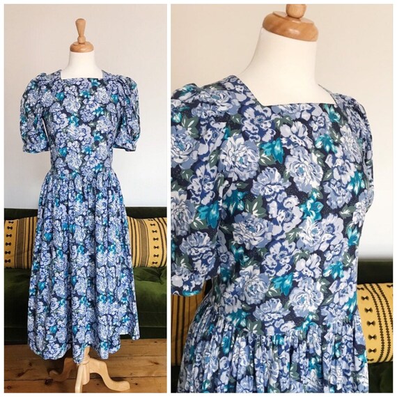 Laura Ashley blue floral dress small | Etsy