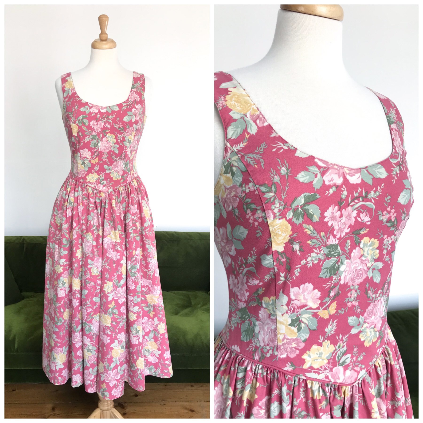 Image of Laura Ashley Floral Pink Sleeveless Dress - Size