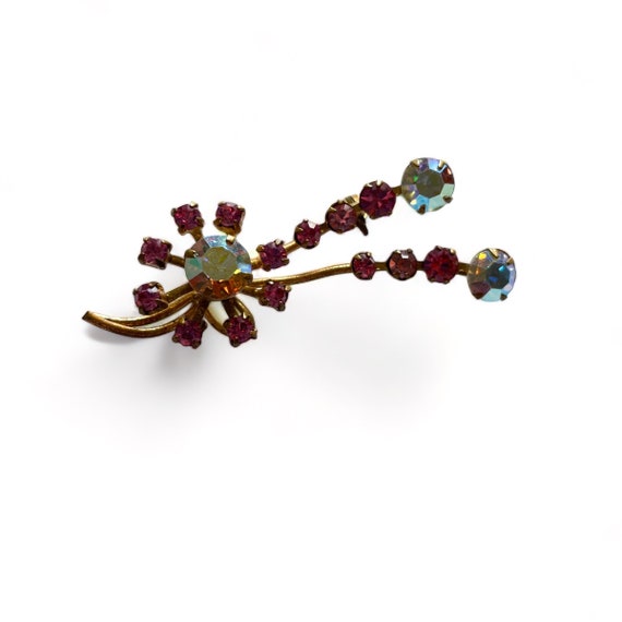 1950’s　pink×aurora glass Clover brooch Vintage 1950s Pink Glass Jewel Aurora Borealis Brooch - Etsy