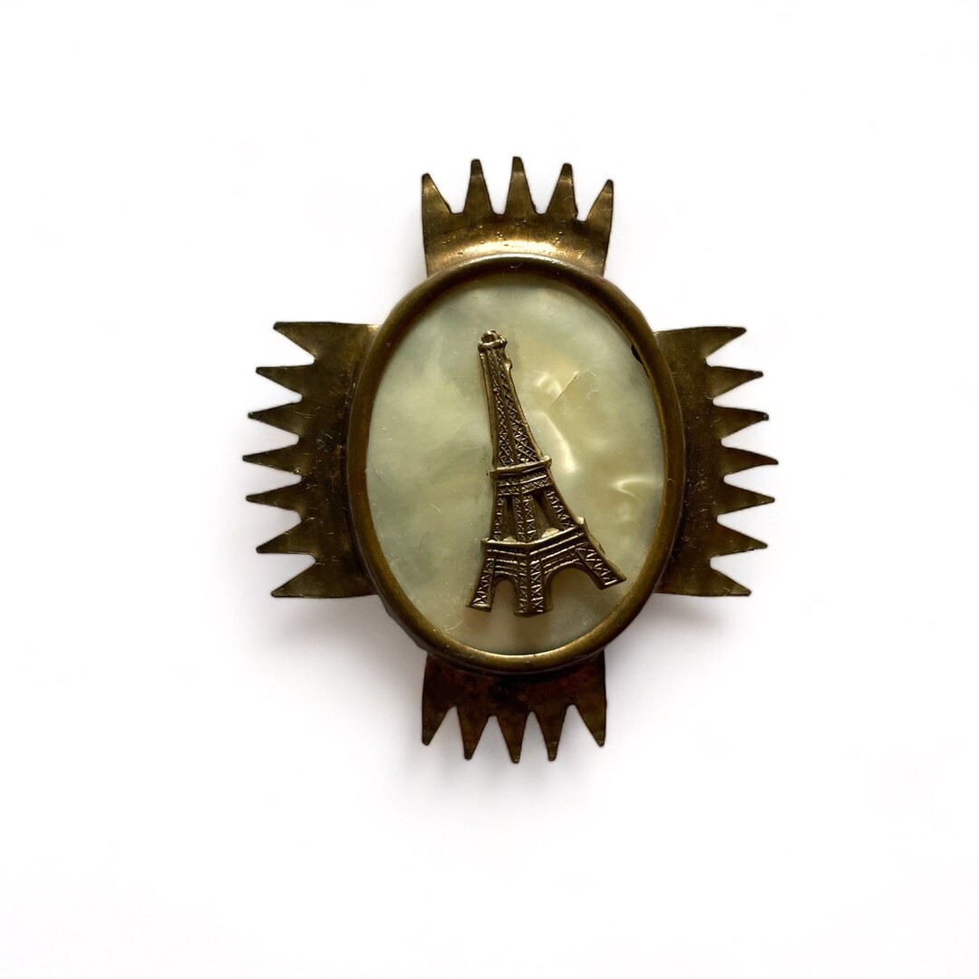 Broche Vintage Peinte à La Main Sur Contours Laiton - Occasion - Signée