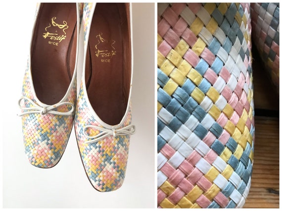 Vintage 1960s 'Festif' pastel shoes basket weave w