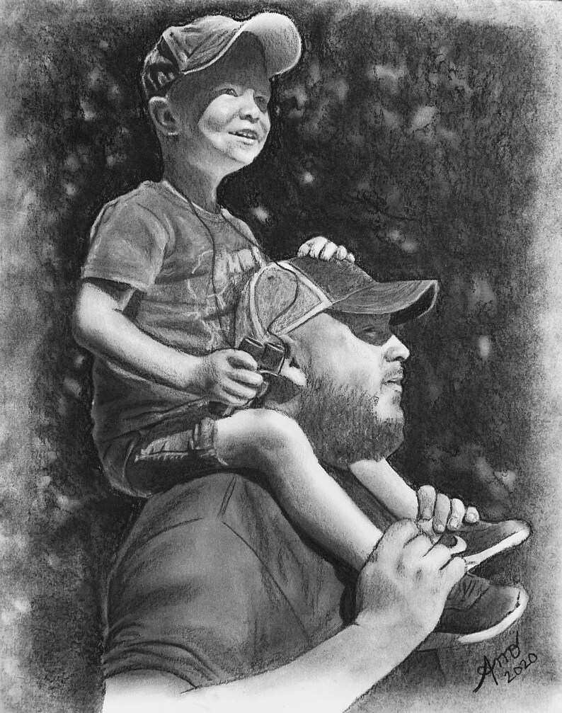 Custom Portrait from Photo Drawing Charcoal Portrait Drawing from Photo Family Portrait Memorial Portrait Commisson Portrait Art image 5