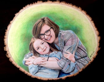 Custom Portrait Drawing on Wood Portrait from Photo Color Portrait on Wood Memorial Gift Drawing from Photo Memorial Portrait Art