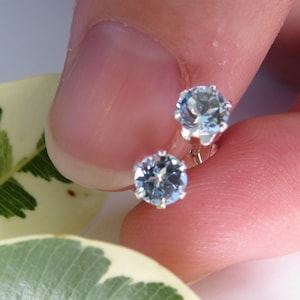 Sky Blue Topaz 4 mm Studs, Sterling Silver Studs, Topaz Studs, Faceted Semi Precious Gemstone Studs, December Birthstone Studs Birthday Post
