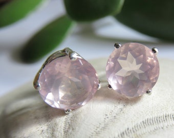 Rose Quartz Studs, Faceted Semi Precious Gemstone, Sterling Silver Studs, Rose Quartz 8 mm Faceted Gemstone Studs, Rose Quartz Post Earrings