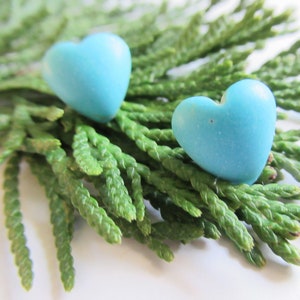 Turquoise Heart Studs, Turquoise Earrings, Valentine Earrings,  12 mm Heart Earrings, Gift for Her, Christmas Stocking Stuffer, Light Blue