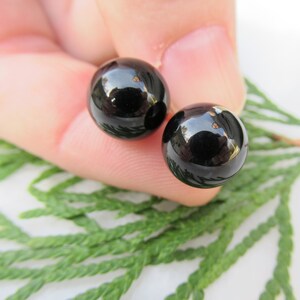Black Onyx 10 mm Studs, Sterling Silver Earrings, Black Onyx Studs, Sterling Silver Studs, Semi Precious Gemstone .925 Sterling Silver