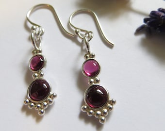 Garnet Sterling Silver Dangle Earrings, January Birthstone