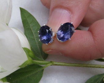 Iolite Faceted 8 x 4 Oval Studs, .925 Sterling Silver Earrings, Viking Stone Studs, Purple Blue Semi Precious Gemstone Studs